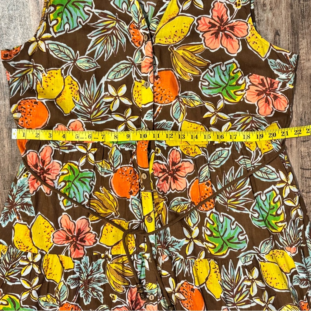 Sleeveless Brown Tropical Print Midi Dress - Multicolor - Picture 6 of 9